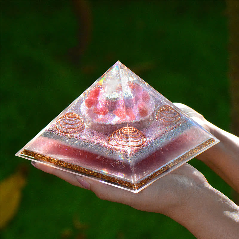 Olivenorma "Love Magic" Lepidolite Strawberry Quartz Orgone Pyramid - image 2