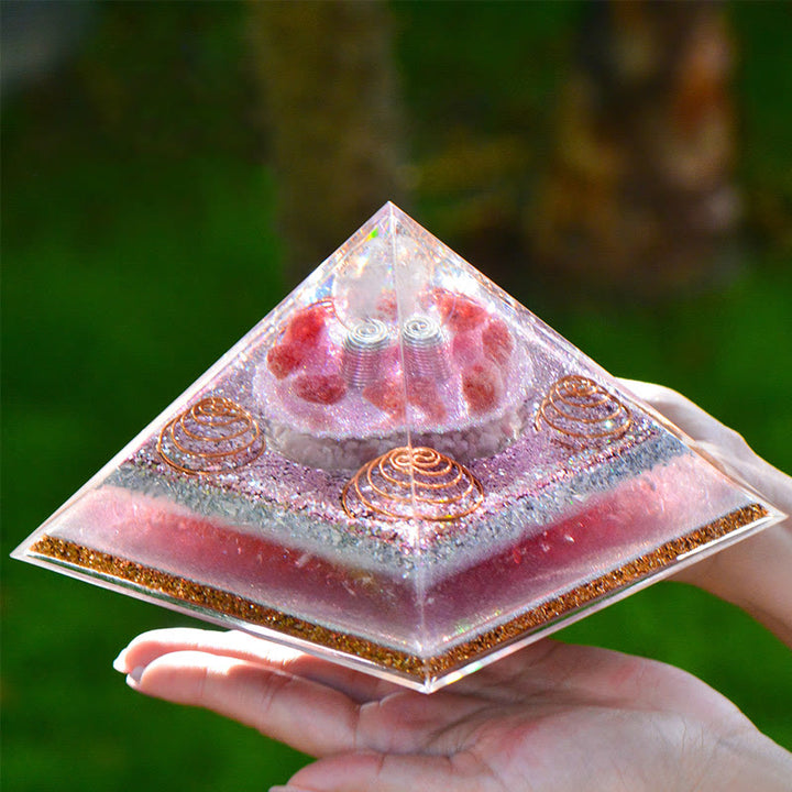Olivenorma "Love Magic" Lepidolite Strawberry Quartz Orgone Pyramid - 16cm*11cm - image 0