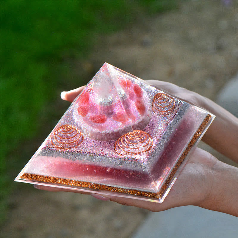 Olivenorma "Love Magic" Lepidolite Strawberry Quartz Orgone Pyramid - image 4