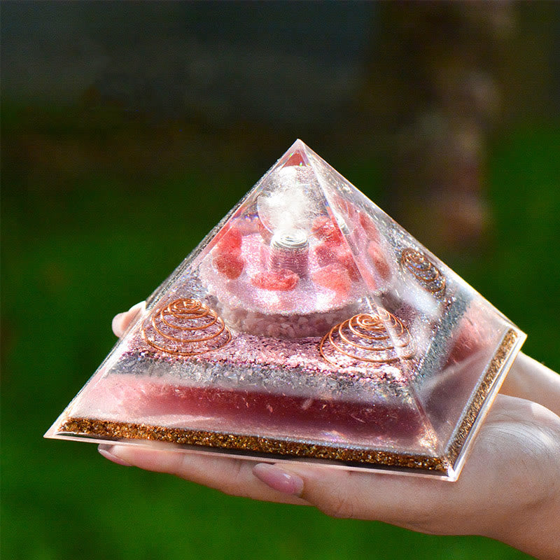Olivenorma "Love Magic" Lepidolite Strawberry Quartz Orgone Pyramid - image 1