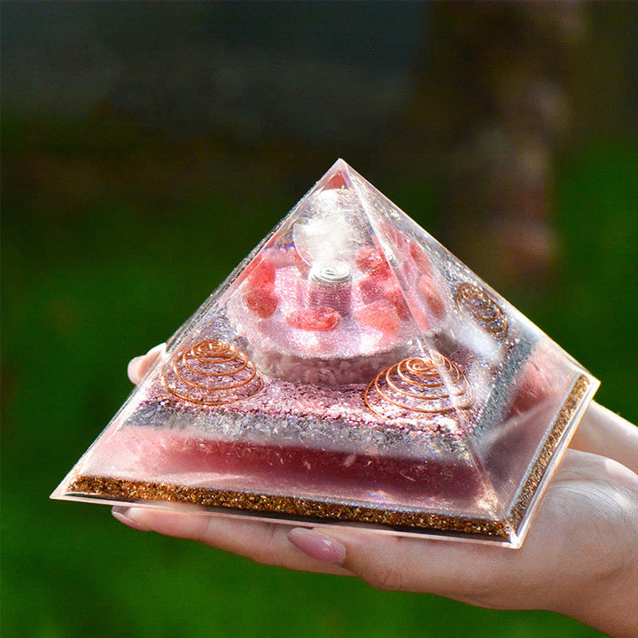 Olivenorma "Love Magic" Lepidolite Strawberry Quartz Orgone Pyramid - image 1