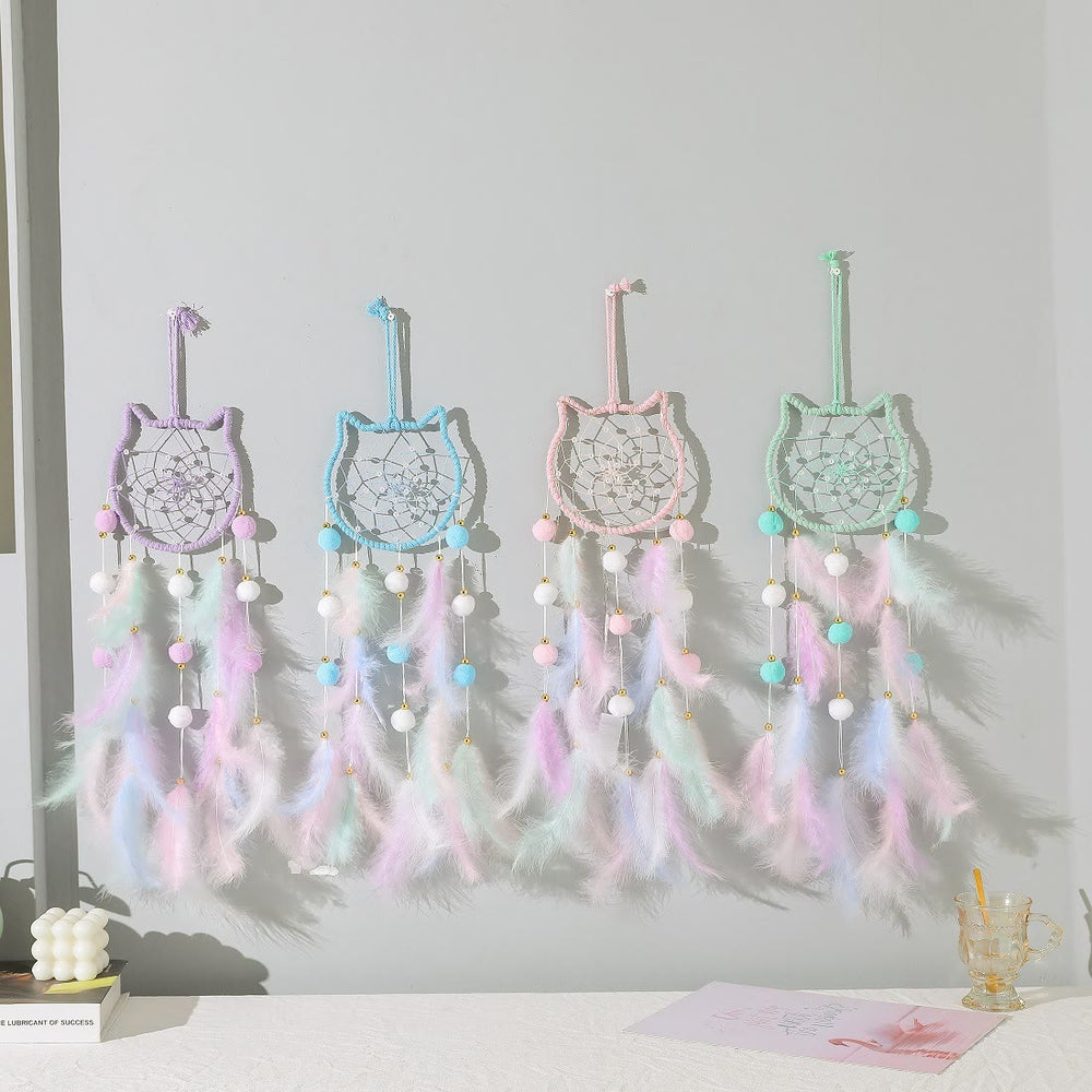 Olivenorma Cute Color Cat Moon And Stars Dream Catcher - Cats - Green - Without Lights - image 1