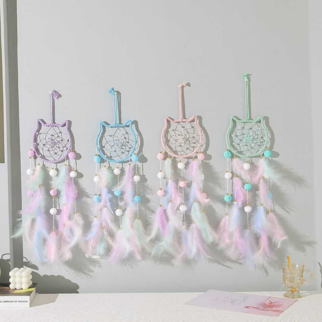 Olivenorma Cute Color Cat Moon And Stars Dream Catcher - Cats - Green - Without Lights - image 1