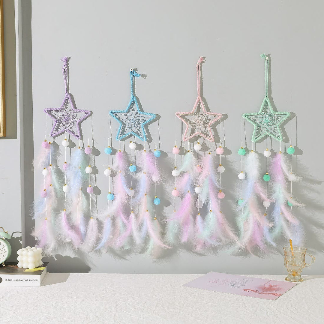 Olivenorma Cute Color Cat Moon And Stars Dream Catcher - Stars - Green - Without Lights - image 4