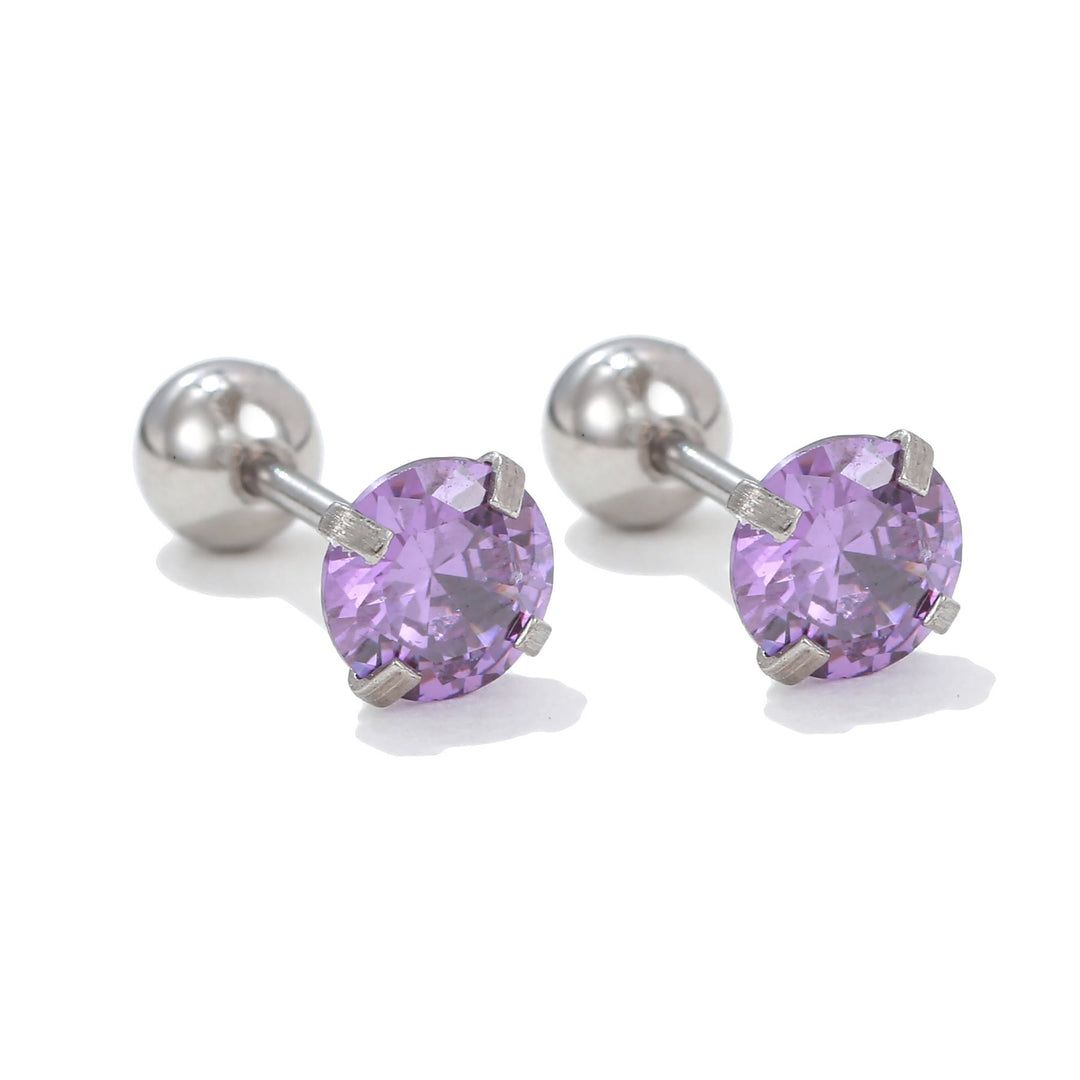 Olivenorma Geometric Cut Colored Zirconia Copper Studs Earrings - Purple - Circle - image 8