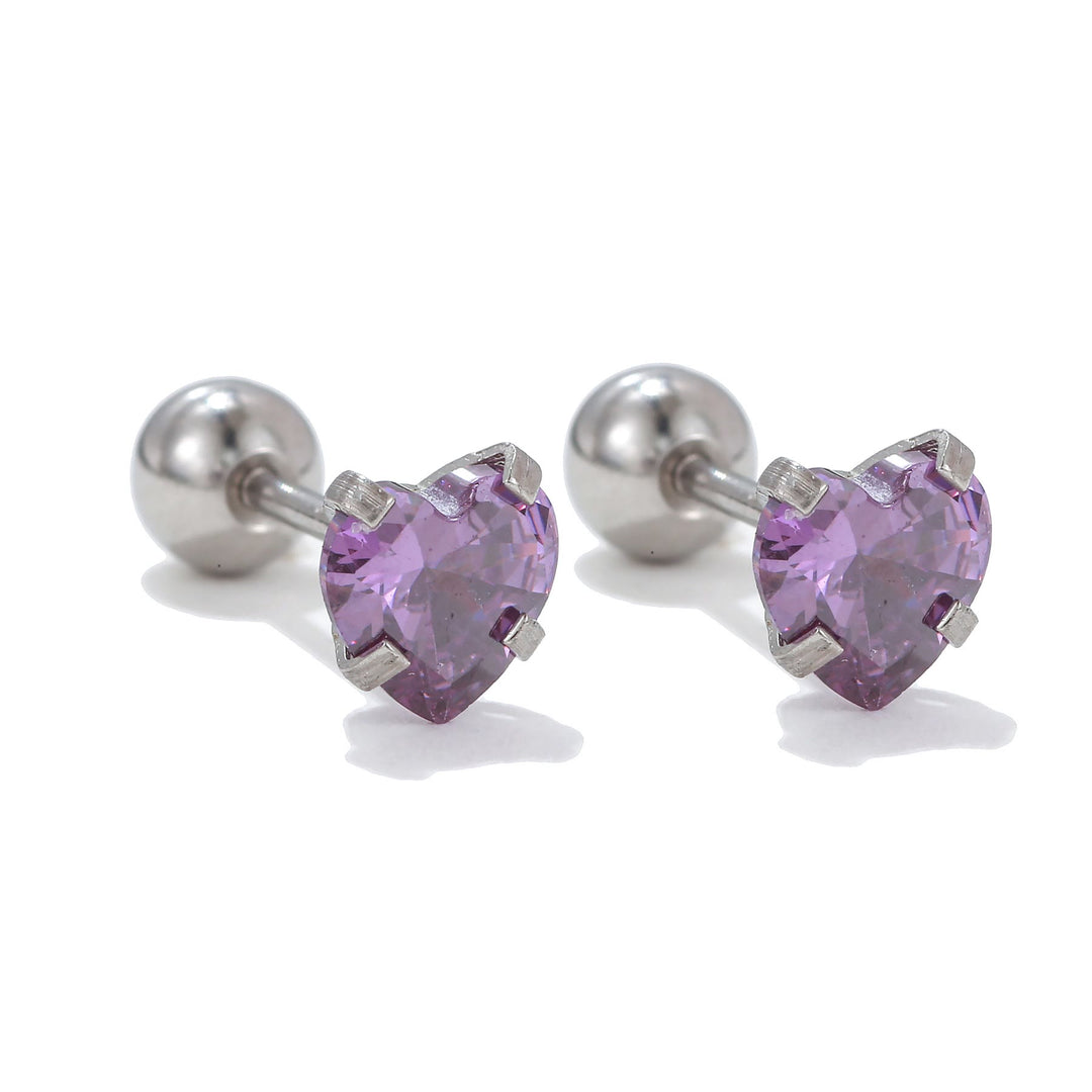 Olivenorma Geometric Cut Colored Zirconia Copper Studs Earrings - Purple - Heart - image 5
