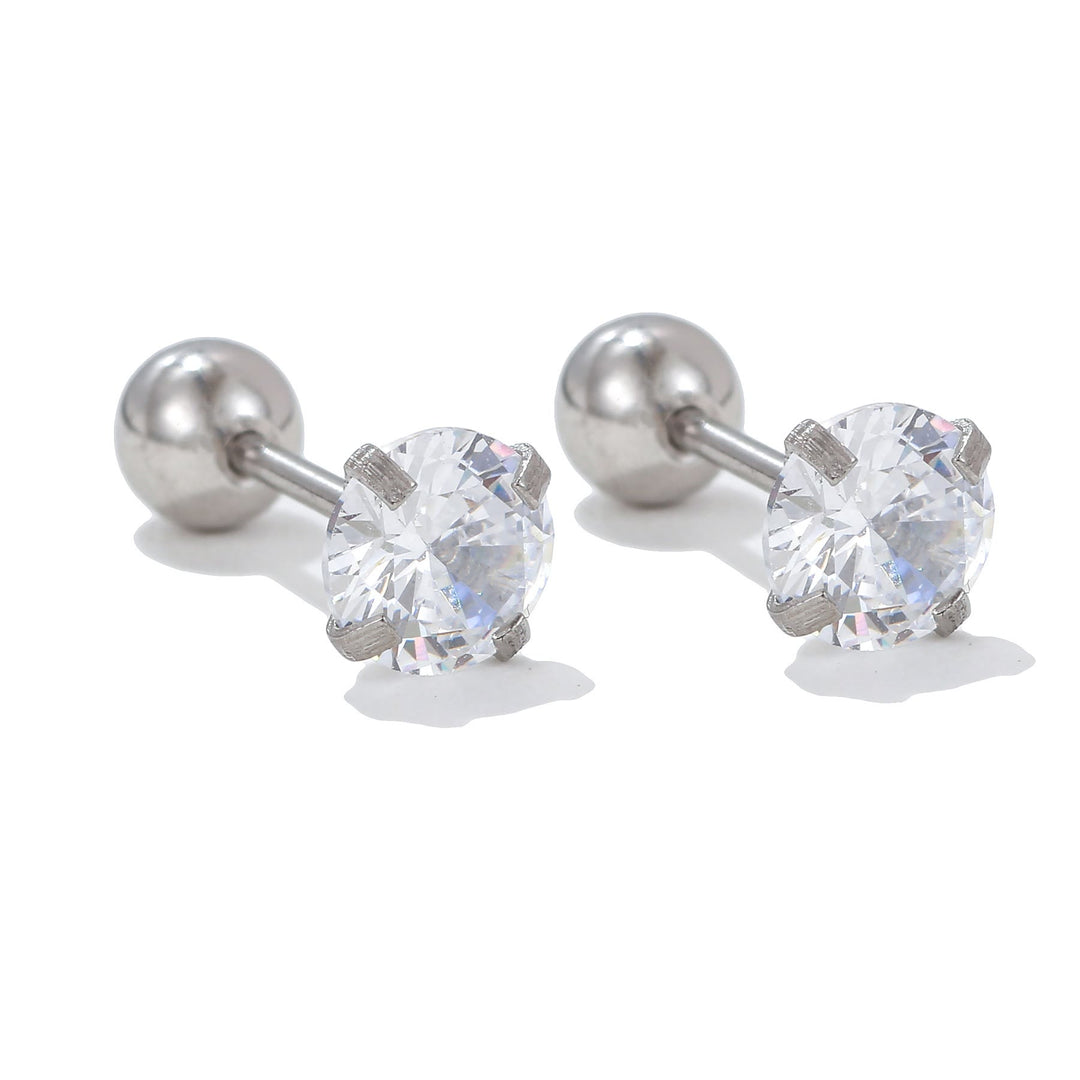 Olivenorma Geometric Cut Colored Zirconia Copper Studs Earrings - White - Circle - image 20