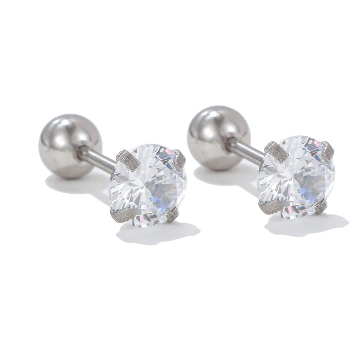 Olivenorma Geometric Cut Colored Zirconia Copper Studs Earrings - White - Circle - image 20