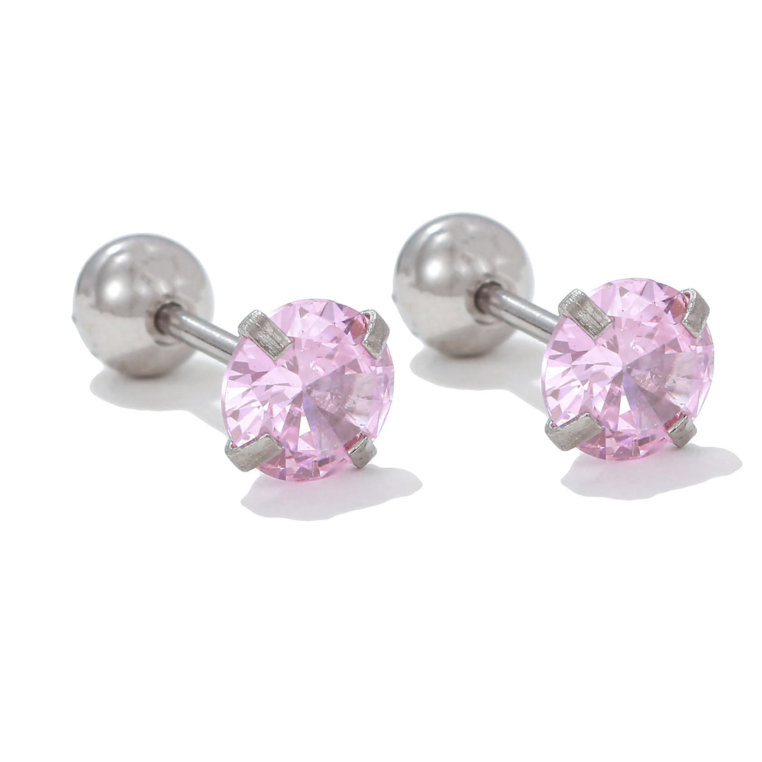 Olivenorma Geometric Cut Colored Zirconia Copper Studs Earrings - Pink - Circle - image 12
