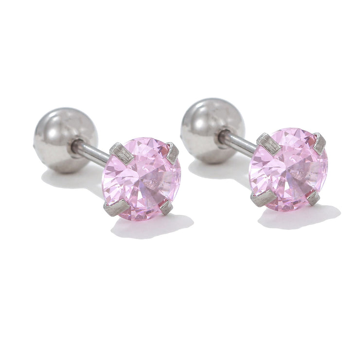 Olivenorma Geometric Cut Colored Zirconia Copper Studs Earrings - Pink - Circle - image 12
