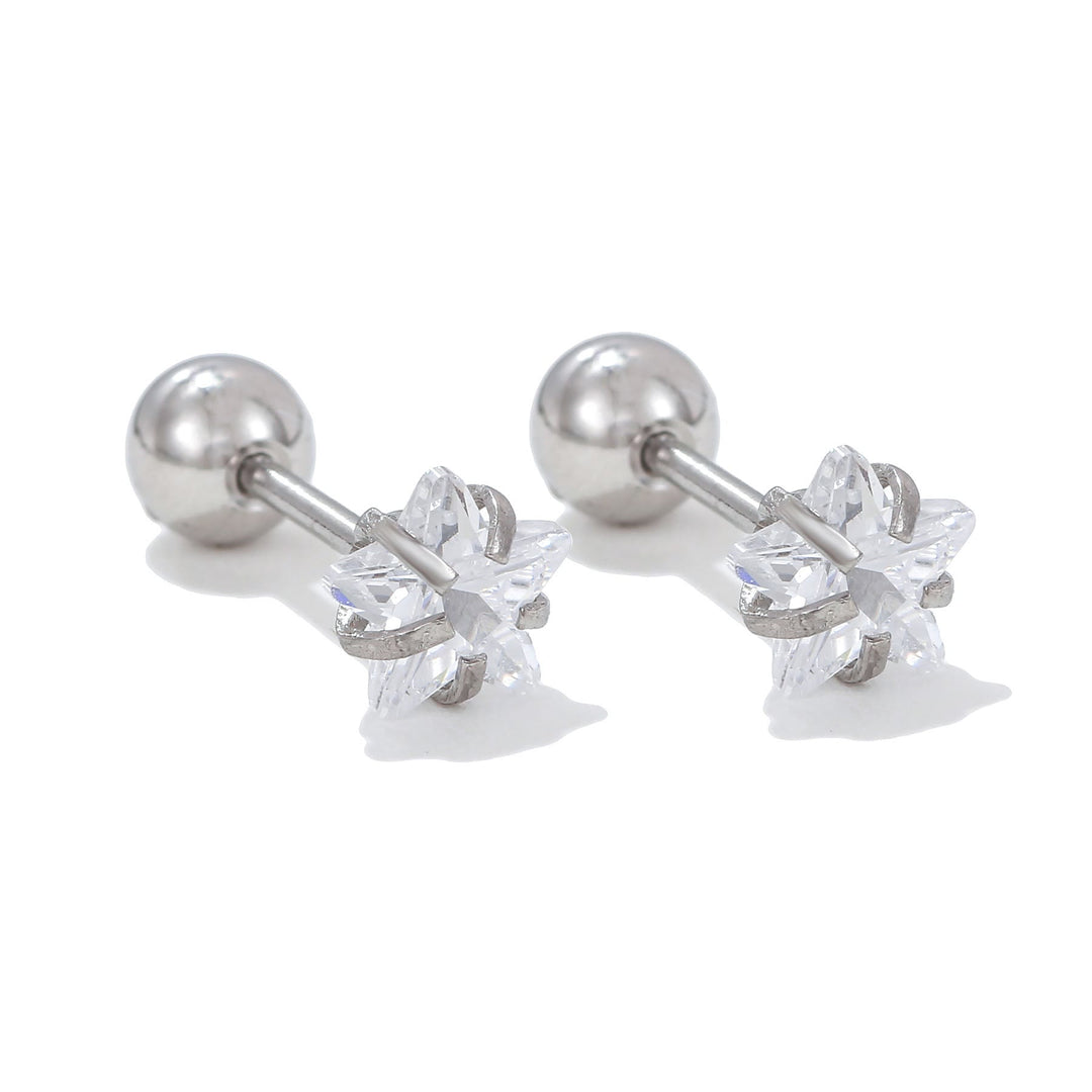 Olivenorma Geometric Cut Colored Zirconia Copper Studs Earrings - White - Star - image 18