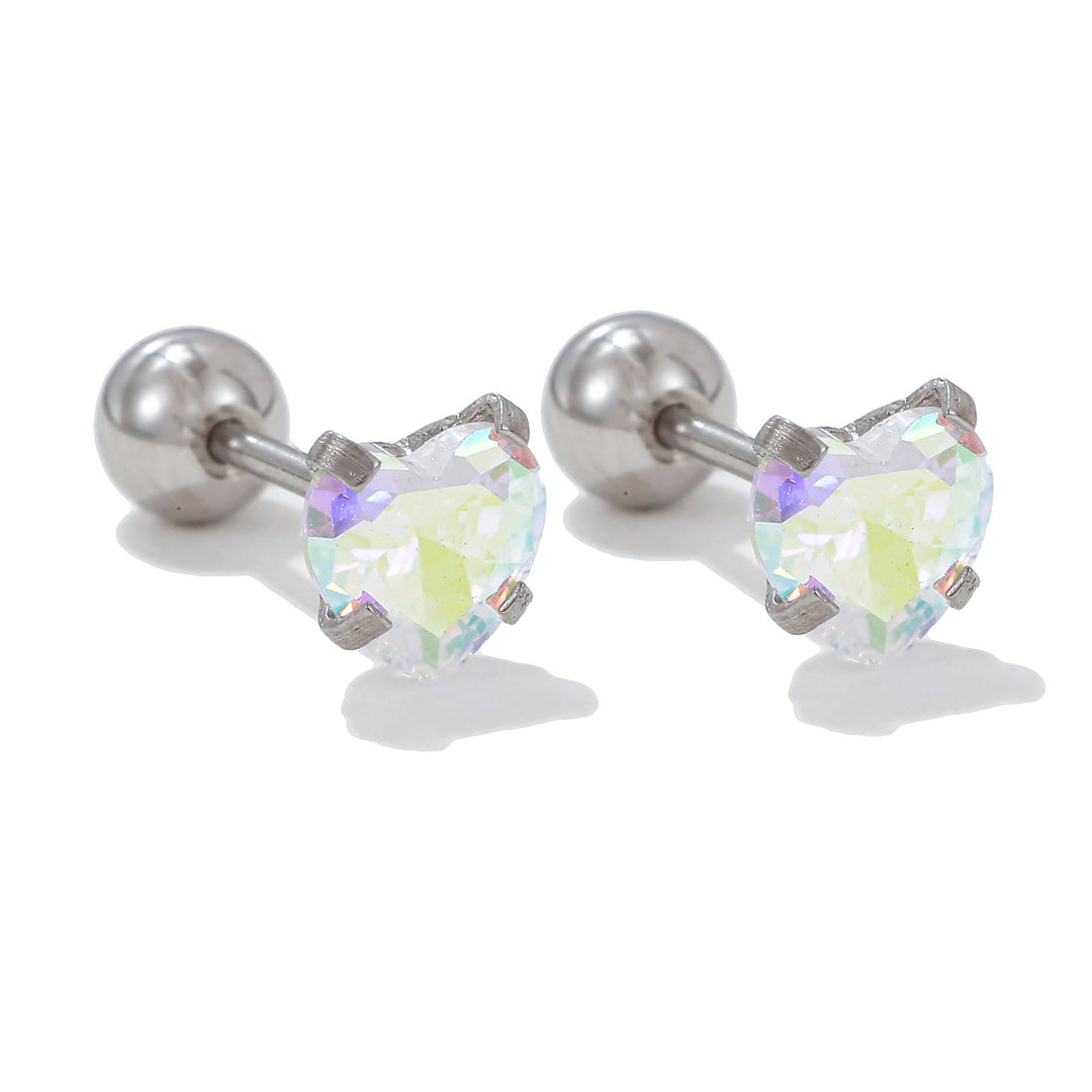 Olivenorma Geometric Cut Colored Zirconia Copper Studs Earrings - Colorful - Heart - image 13