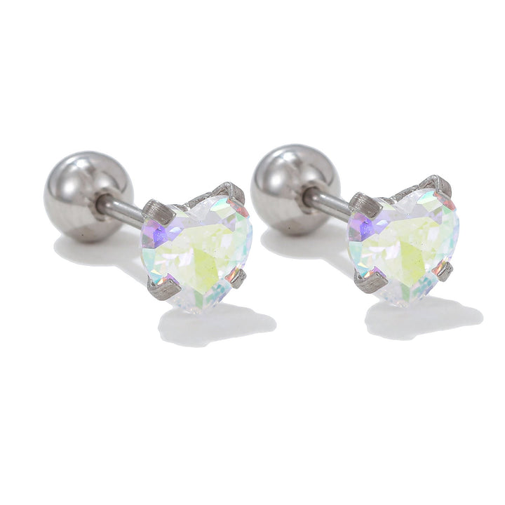 Olivenorma Geometric Cut Colored Zirconia Copper Studs Earrings - Colorful - Heart - image 13