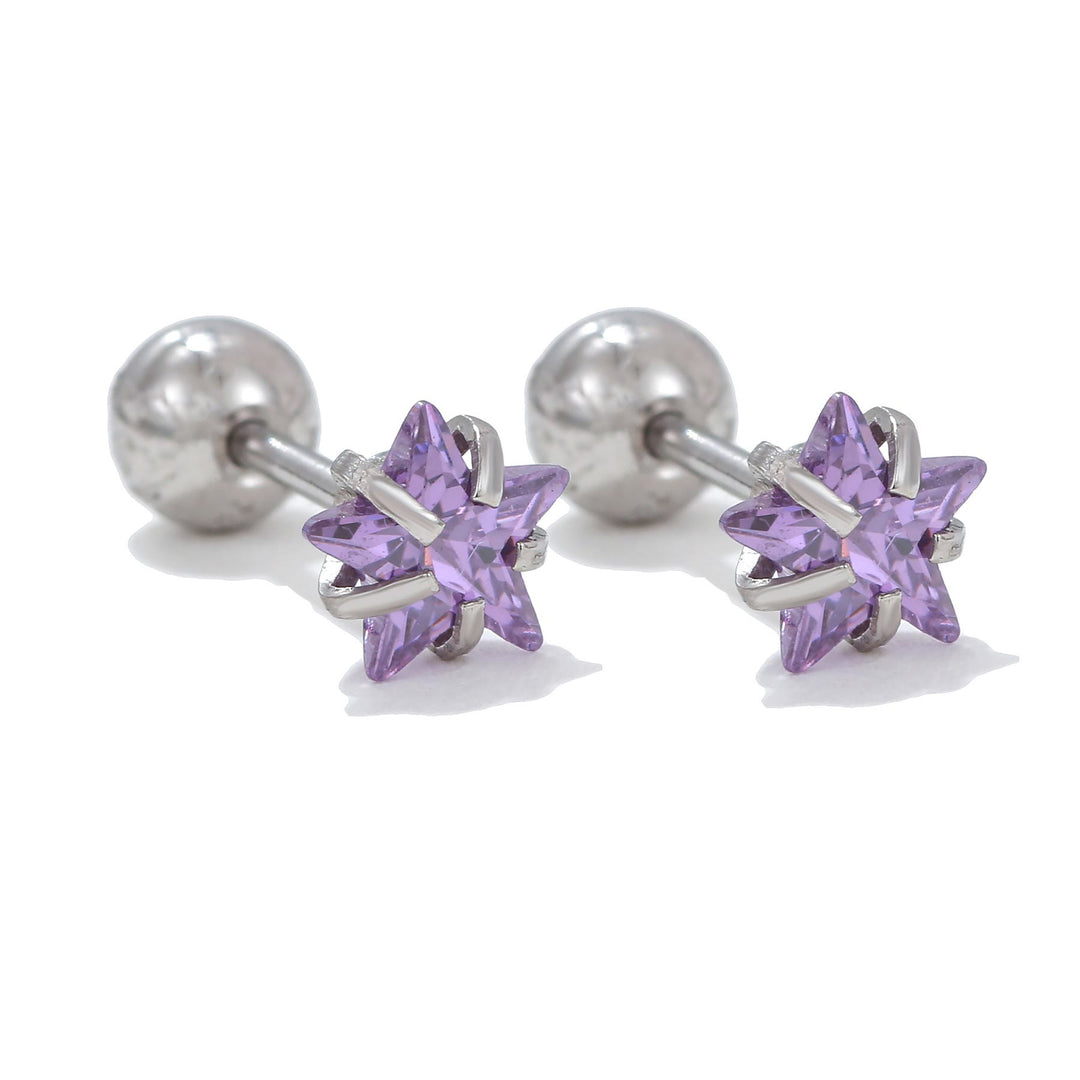 Olivenorma Geometric Cut Colored Zirconia Copper Studs Earrings - Purple - Star - image 6