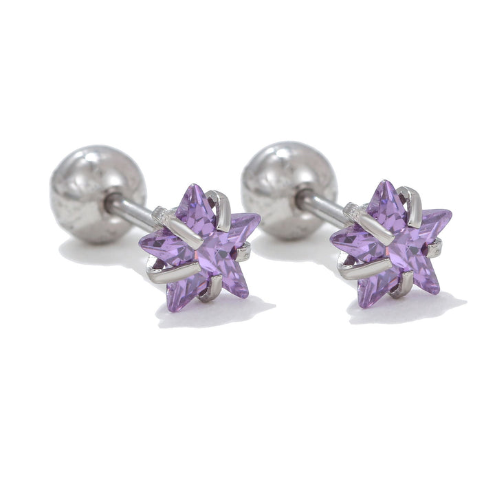 Olivenorma Geometric Cut Colored Zirconia Copper Studs Earrings - Purple - Star - image 6