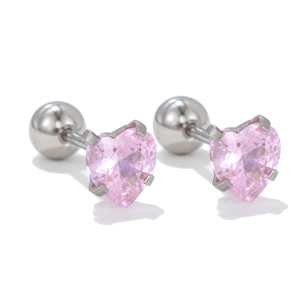 Olivenorma Geometric Cut Colored Zirconia Copper Studs Earrings - Pink - Heart - image 9