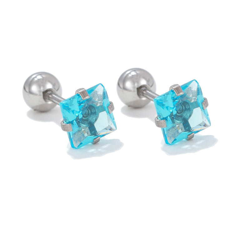 Olivenorma Geometric Cut Colored Zirconia Copper Studs Earrings - Blue - Square - image 3