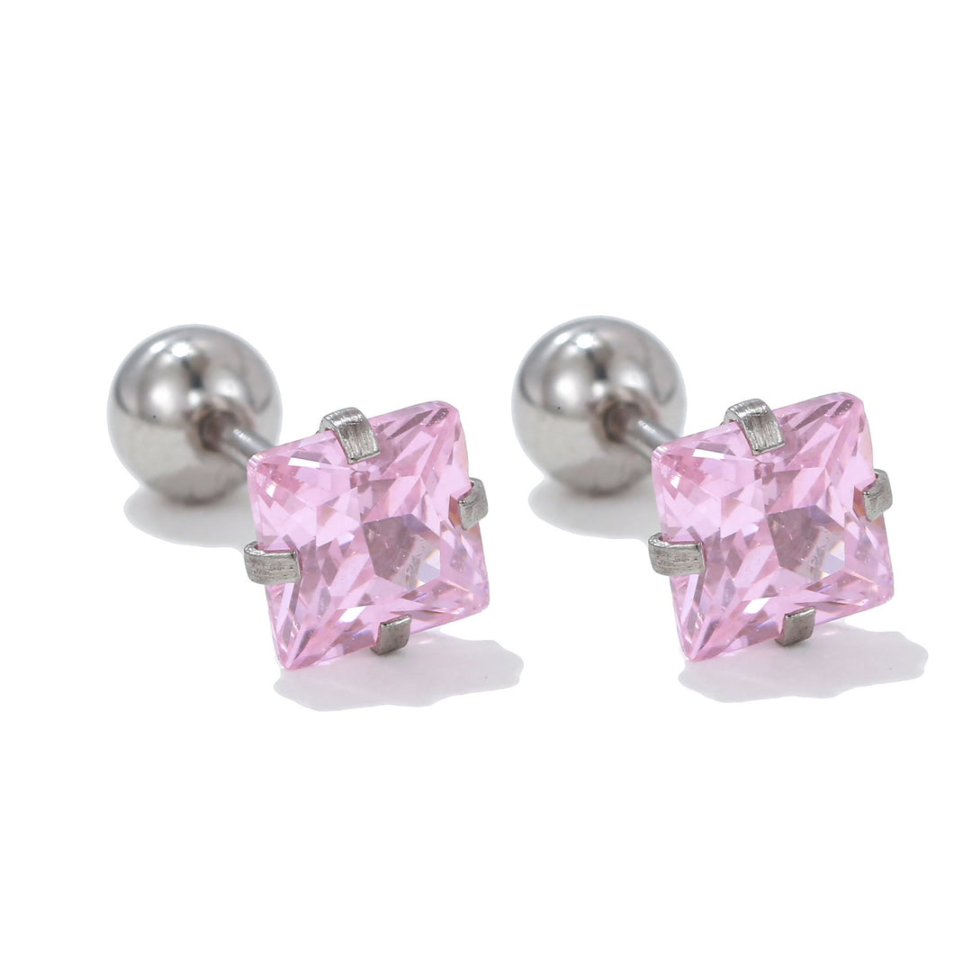 Olivenorma Geometric Cut Colored Zirconia Copper Studs Earrings - Pink - Square - image 11
