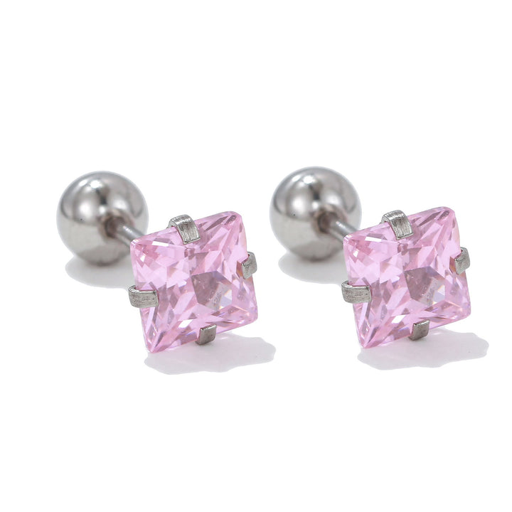 Olivenorma Geometric Cut Colored Zirconia Copper Studs Earrings - Pink - Square - image 11