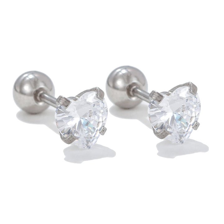 Olivenorma Geometric Cut Colored Zirconia Copper Studs Earrings - White - Heart - image 17