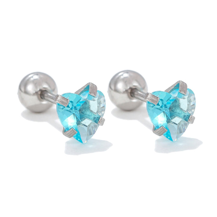 Olivenorma Geometric Cut Colored Zirconia Copper Studs Earrings - Blue - Heart - image 1