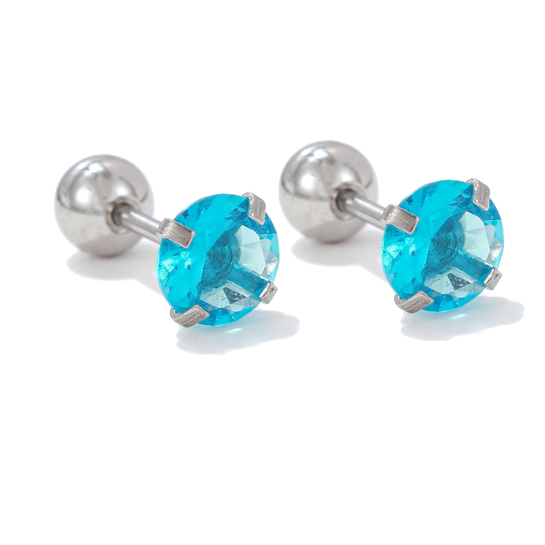 Olivenorma Geometric Cut Colored Zirconia Copper Studs Earrings - Blue - Circle - image 4