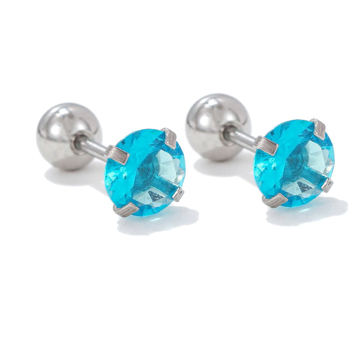 Olivenorma Geometric Cut Colored Zirconia Copper Studs Earrings - Blue - Circle - image 4