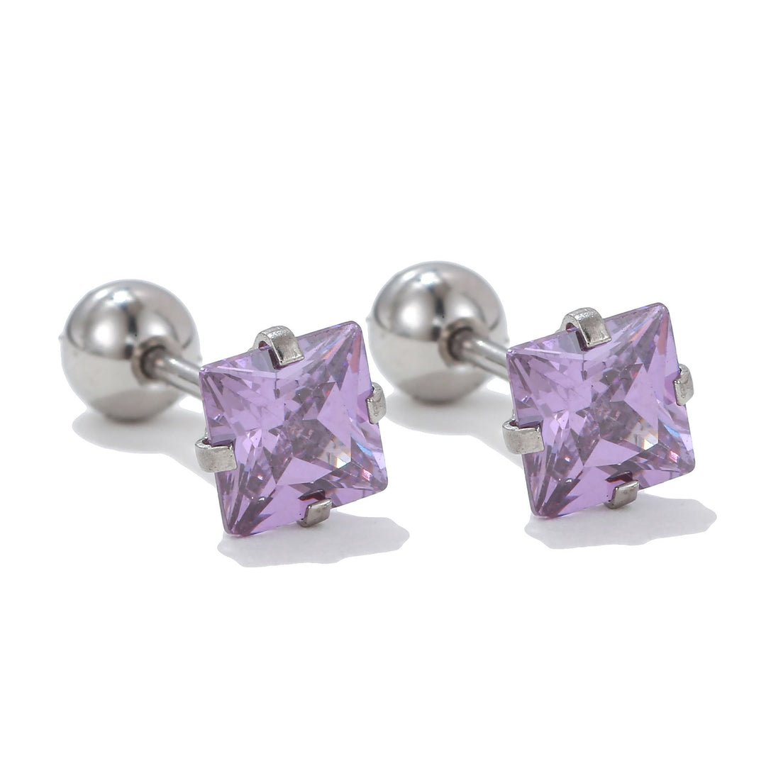 Olivenorma Geometric Cut Colored Zirconia Copper Studs Earrings - Purple - Square - image 7