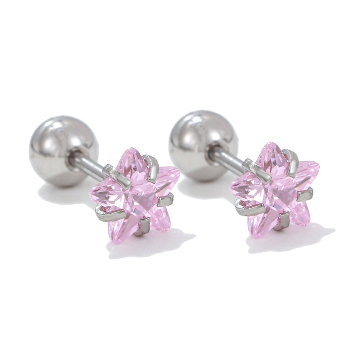 Olivenorma Geometric Cut Colored Zirconia Copper Studs Earrings - Pink - Star - image 10