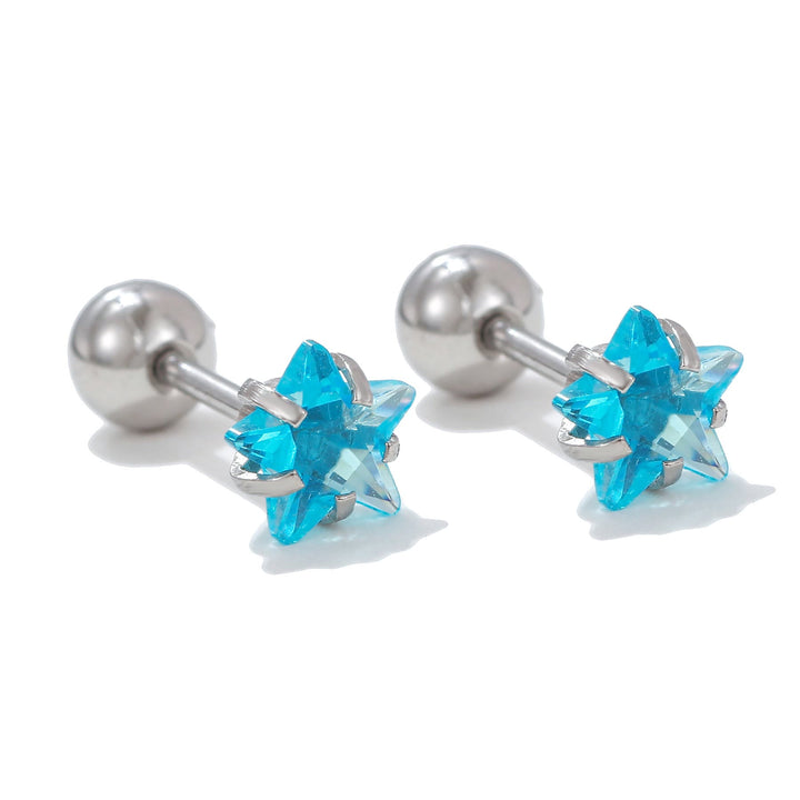 Olivenorma Geometric Cut Colored Zirconia Copper Studs Earrings - Blue - Star - image 2