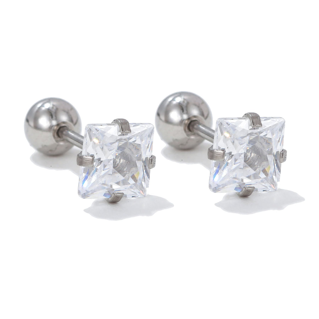 Olivenorma Geometric Cut Colored Zirconia Copper Studs Earrings - White - Square - image 19