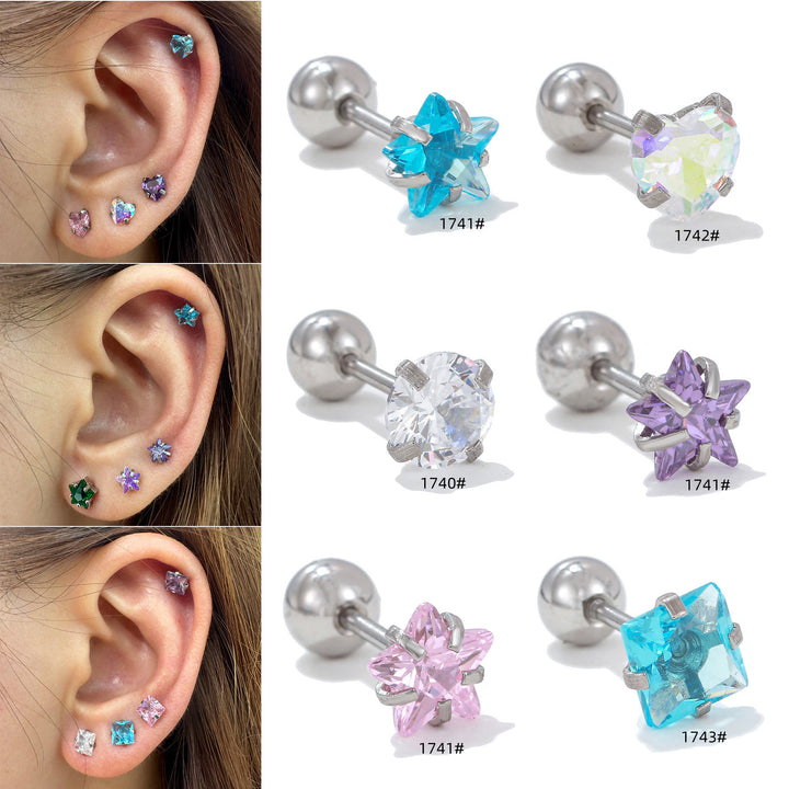 Olivenorma Geometric Cut Colored Zirconia Copper Studs Earrings - image 0