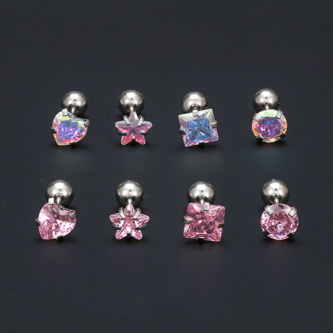 Olivenorma Geometric Cut Colored Zirconia Copper Studs Earrings - image 24