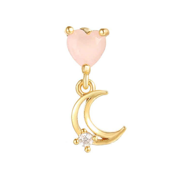 Olivenorma Lovely Heart Cut Pink Opal Zircon Earrings - Pink Heart Opal & Moon - Golden - image 6