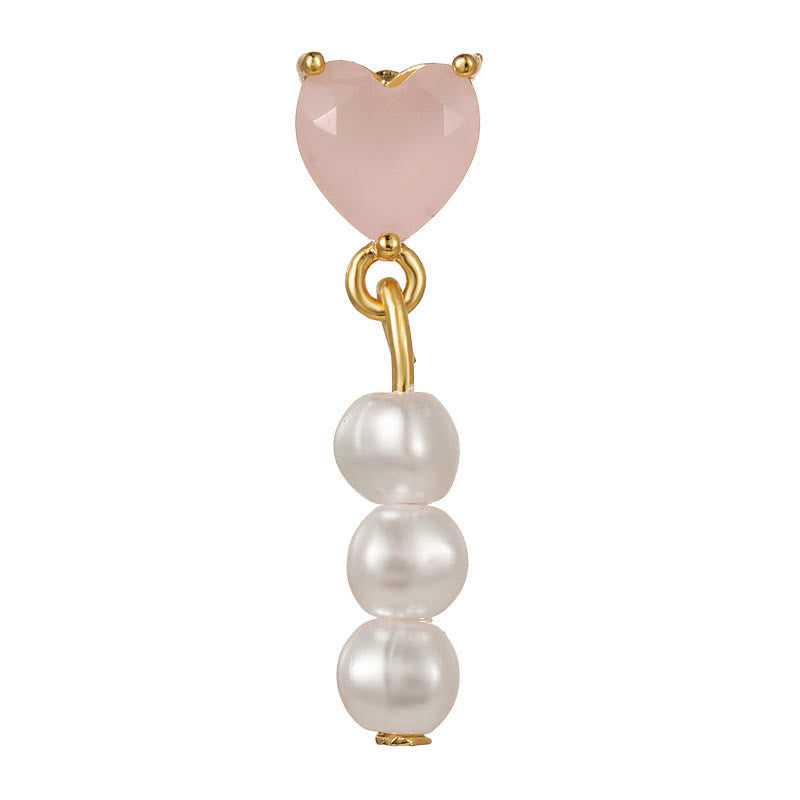 Olivenorma Lovely Heart Cut Pink Opal Zircon Earrings - Pink Heart Opal & Freshwater Pearl - Golden - image 8