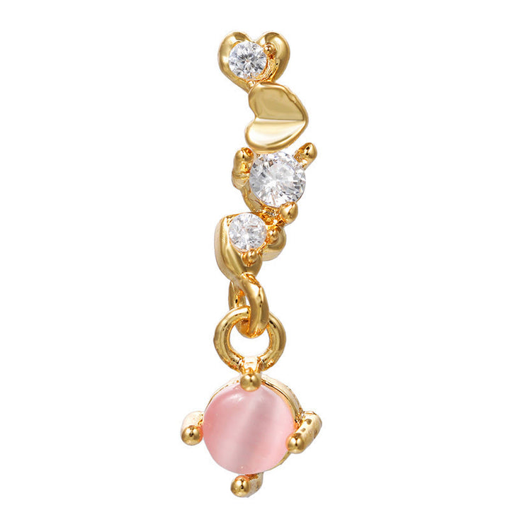 Olivenorma Lovely Heart Cut Pink Opal Zircon Earrings - Pink Cat's Eye Stone - Golden - image 9