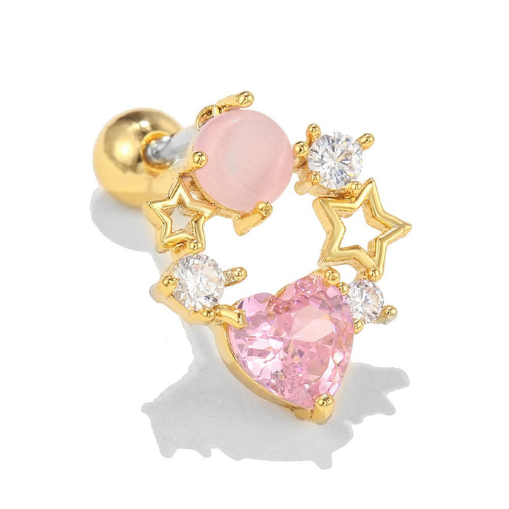 Olivenorma Lovely Heart Cut Pink Opal Zircon Earrings - Hollow Pink Opal & Zircon - Golden - image 18