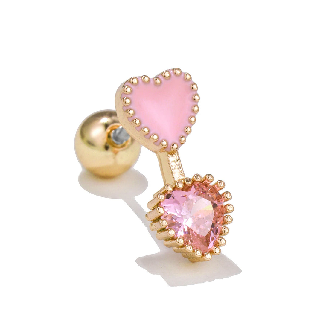 Olivenorma Lovely Heart Cut Pink Opal Zircon Earrings - Pink Double Heart - Golden - image 3