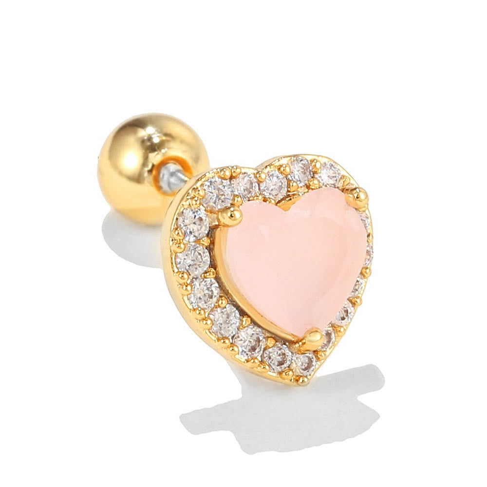 Olivenorma Lovely Heart Cut Pink Opal Zircon Earrings - Pink Heart Opal #2 - Golden - image 22