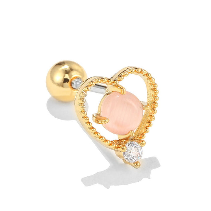 Olivenorma Lovely Heart Cut Pink Opal Zircon Earrings - Pink Opal & Hollow Heart - Golden - image 2