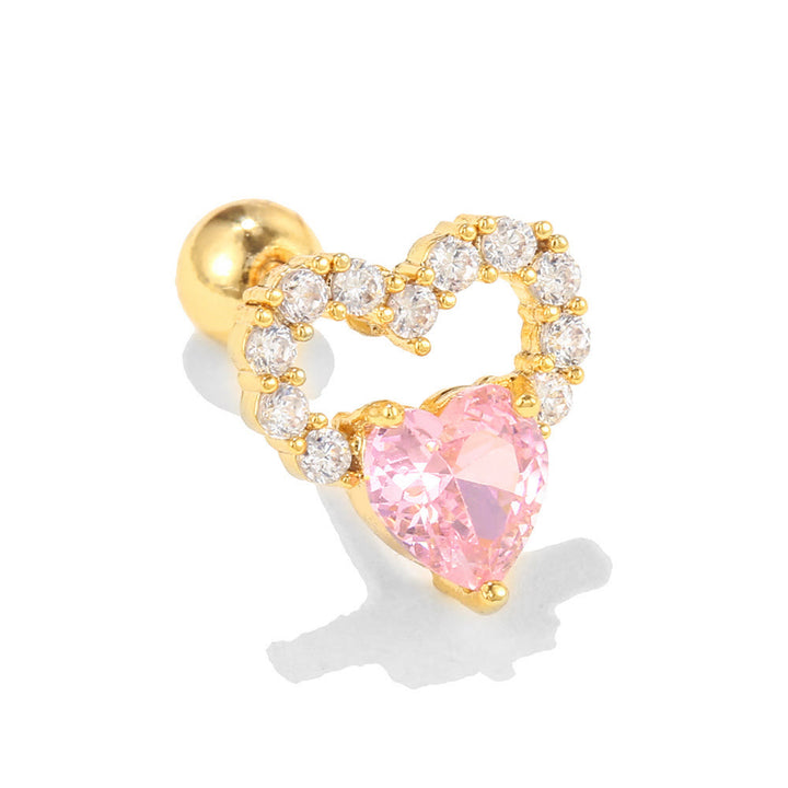 Olivenorma Lovely Heart Cut Pink Opal Zircon Earrings - Heart White Pink Zircon - Golden - image 16