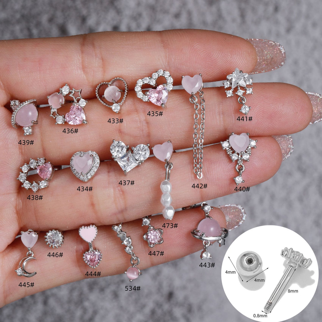 Olivenorma Lovely Heart Cut Pink Opal Zircon Earrings - Pink Heart Opal #3 - Silver - image 26