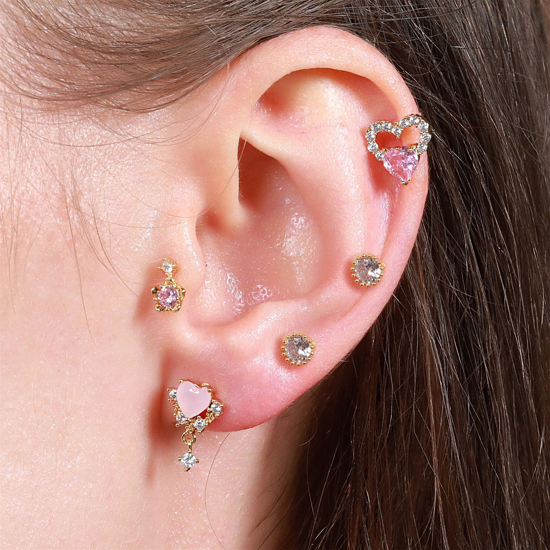 Olivenorma Lovely Heart Cut Pink Opal Zircon Earrings - image 1