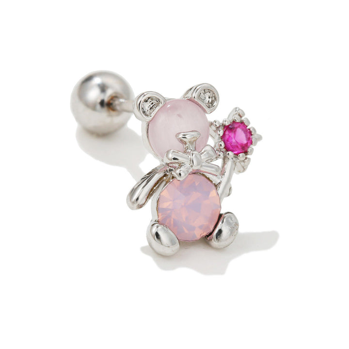 Olivenorma Cute Animals Colorful Zircon Copper Studs Earrings - Bear - image 3