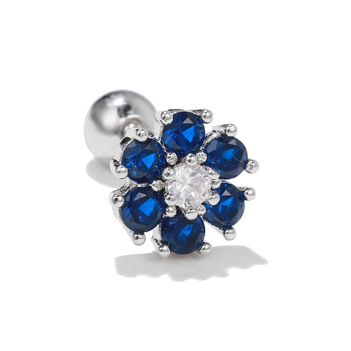 Olivenorma Cute Animals Colorful Zircon Copper Studs Earrings - Blue Topaz Flowers - image 11