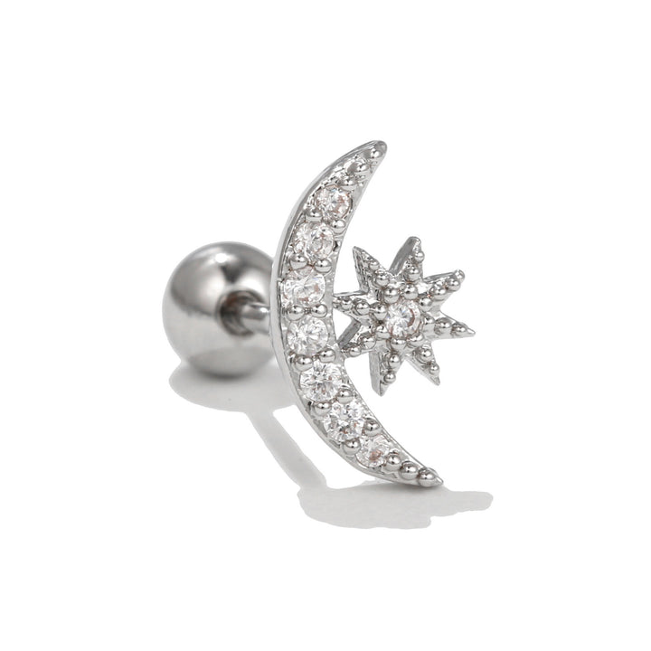 Olivenorma Exquisite White Zircon Studs Earrings - Moon & Star - image 5