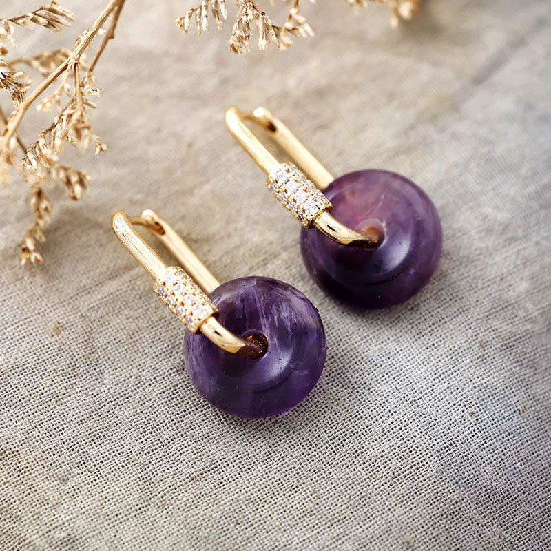 Olivenorma Circular Hollow Natural Stone Earrings - Amethyst - image 5