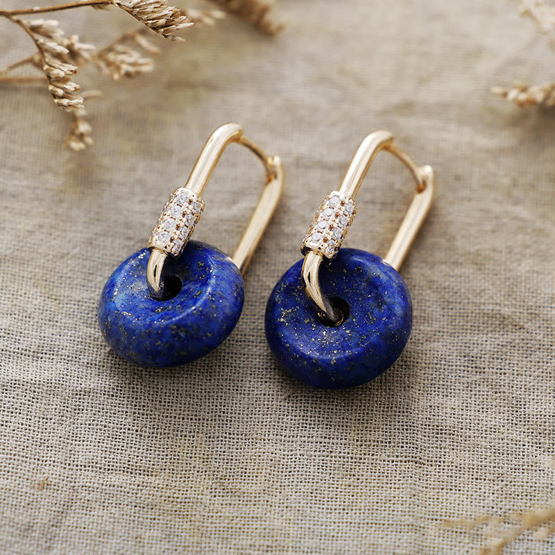 Olivenorma Circular Hollow Natural Stone Earrings - Lapis Lazuli - image 7