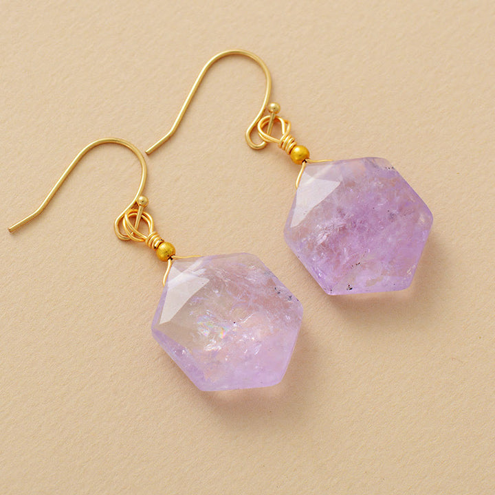 Olivenorma Hexagonal Faceted Cut Amethyst Lapis Lazuli Earrings - image 2