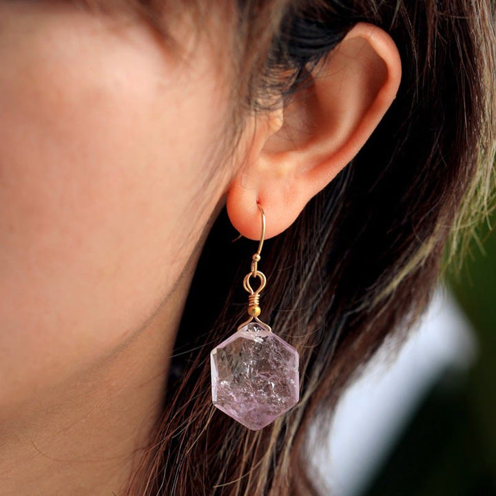 Olivenorma Hexagonal Faceted Cut Amethyst Lapis Lazuli Earrings - image 1